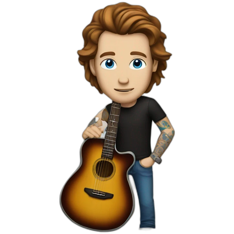 rock star white man with a guitar and brown hair and blue eyes and tattoos emoji