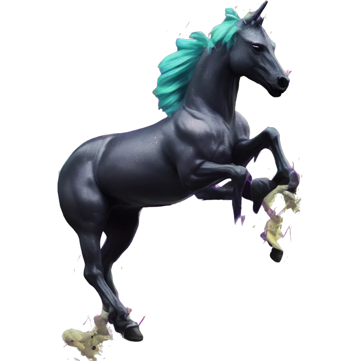 .Zombie_ Vaporwave black holographic oilslick zombie unicorn yellow caution tape graffiti Pegasus with  prosthetic leg  emoji