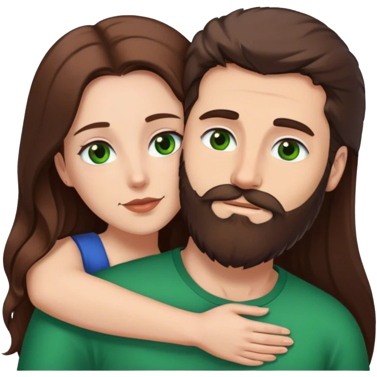 White man BROWN beard and brown eyes and dark BROWN hair hugging white woman with long brown hair and green eyes emoji
