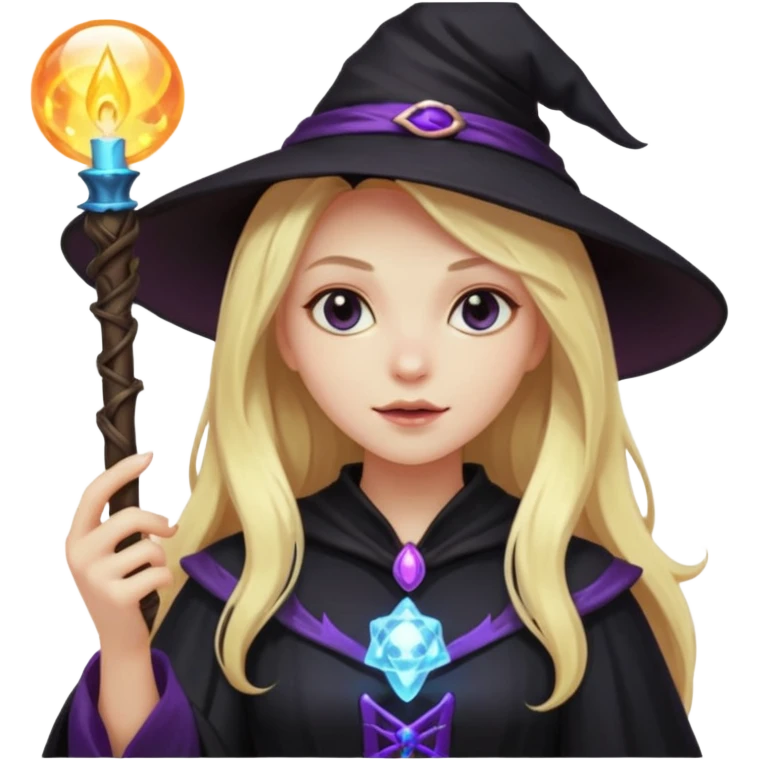 dark witch girl with long blonde hair and magic light stick emoji