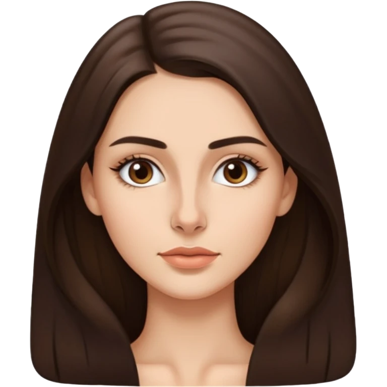a brunette with thin nose almost sharp jaw line perfect eye brows and long hair slightly wheatish tone emoji