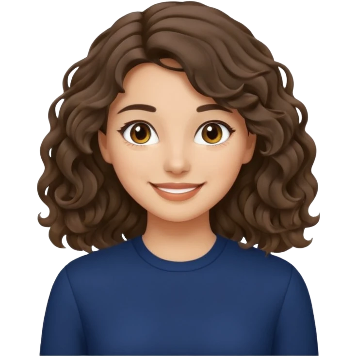 A brunette wavy hair girl, with fair/olive skin, simple makeup wearing navy blue clothes emoji
