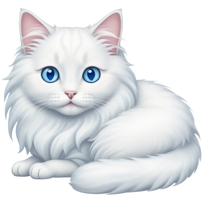 Long-haired white cat lying on its side emoji