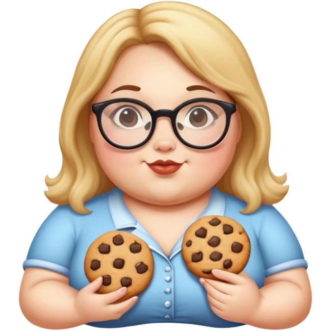 A fat girl with glasses with a cookie in hand emoji