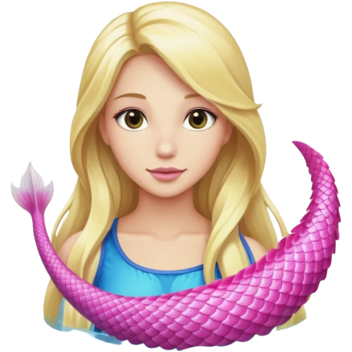 Beautiful long blonde hair mermaid with long pink tail emoji