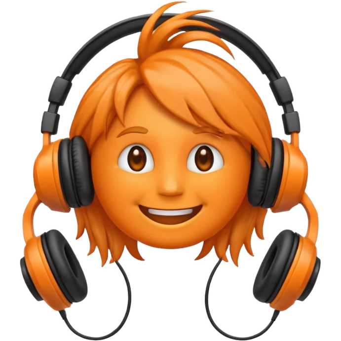 Orange happy face emoji with a couple of hair,headphones,and antennas. emoji