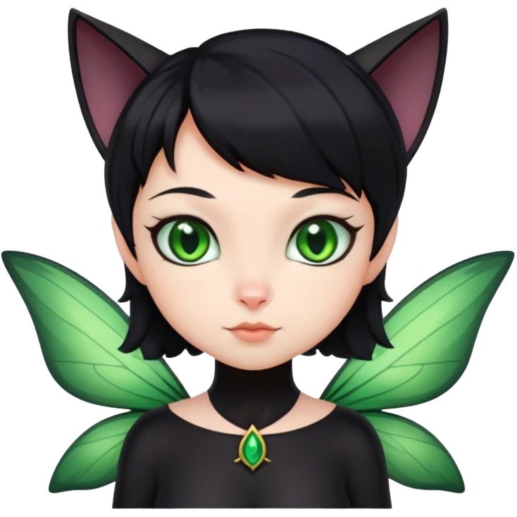 Black cat fairy short hair green eyes emoji