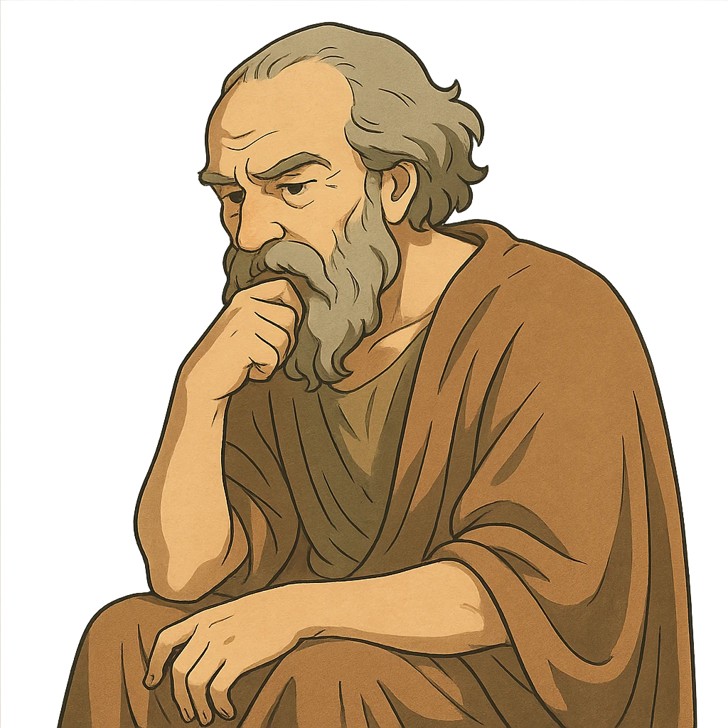 ghibli style illustration of a philosopher in deep thought emoji