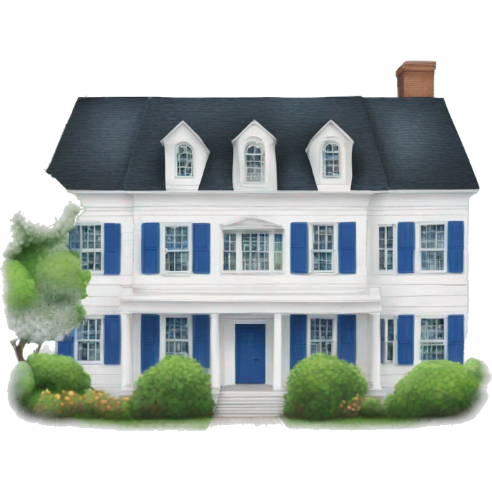 White colonial house with blue shutters emoji