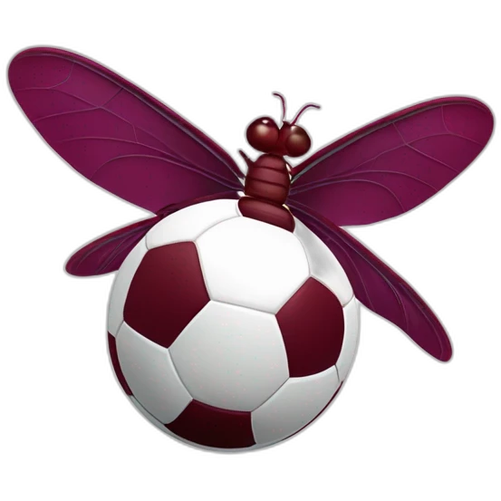 a maroon cartoon dragonfly playing soccer emoji