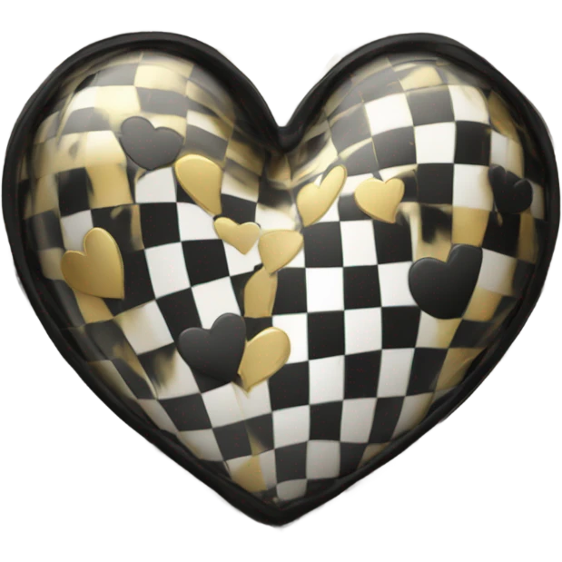 checkered black and white heart with gold trim  emoji
