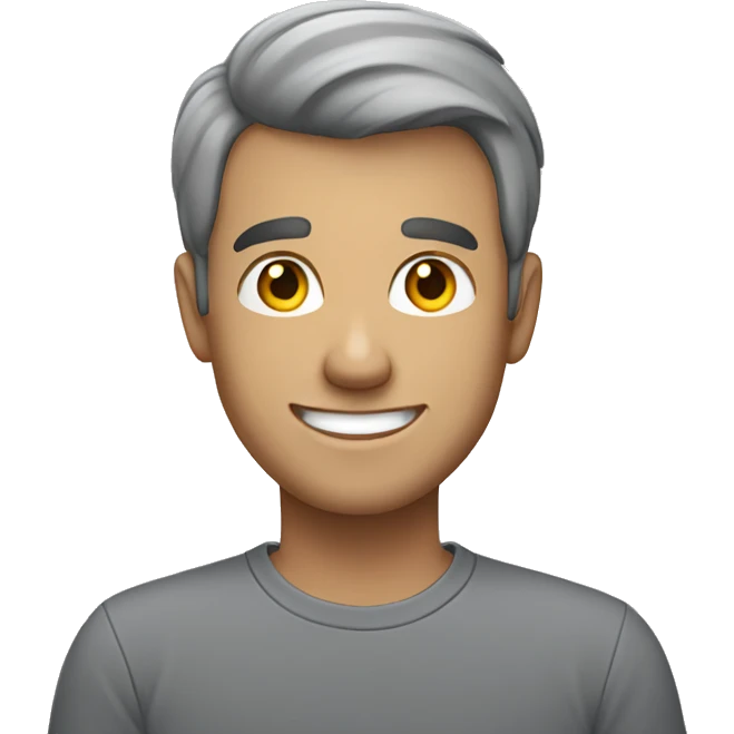 male portrait in grey shirt smile emoji