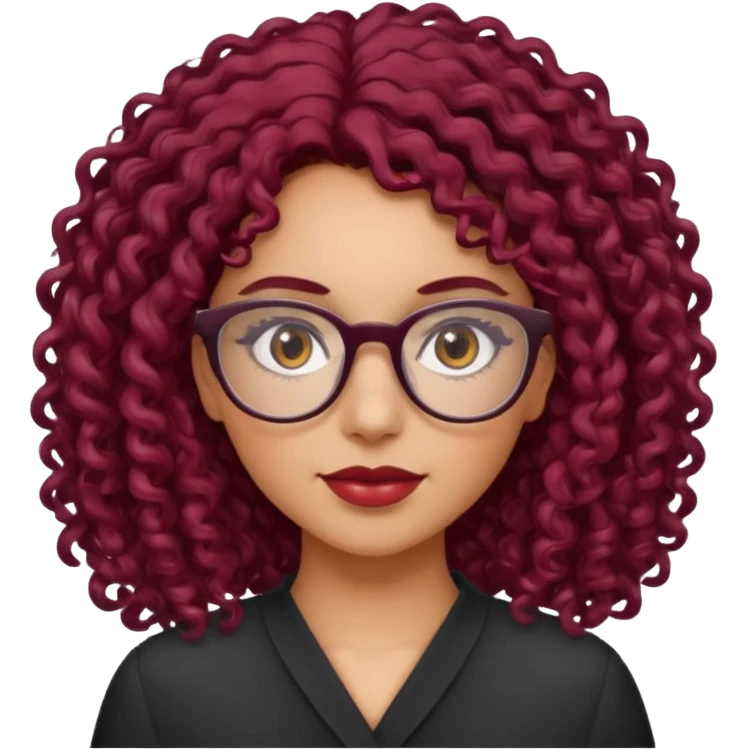hispanic women with brown eyes and clear glasses and burgundy curly hair emoji