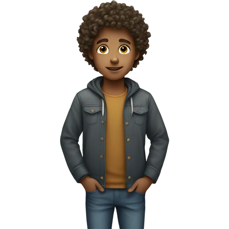 a boy with curly hair standing emoji