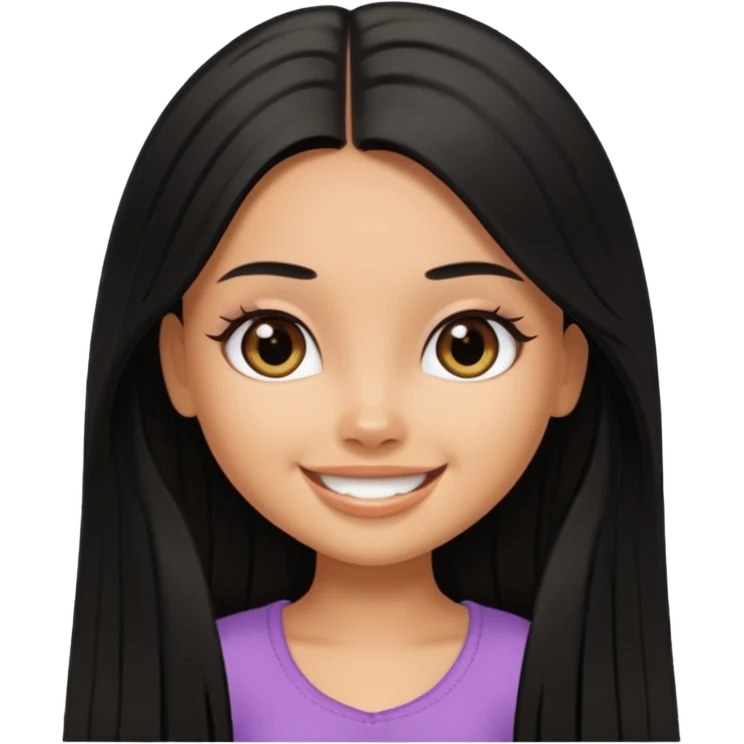 a pretty tan bratz girl with black long straight hair smiling emoji