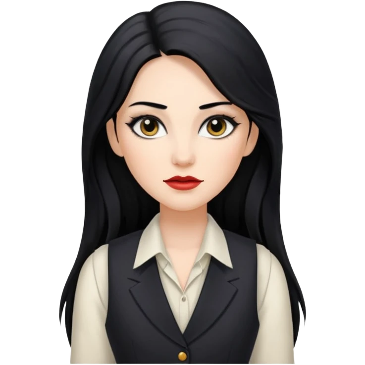 portrait of adult woman, formal vest, makeup, long black hair emoji