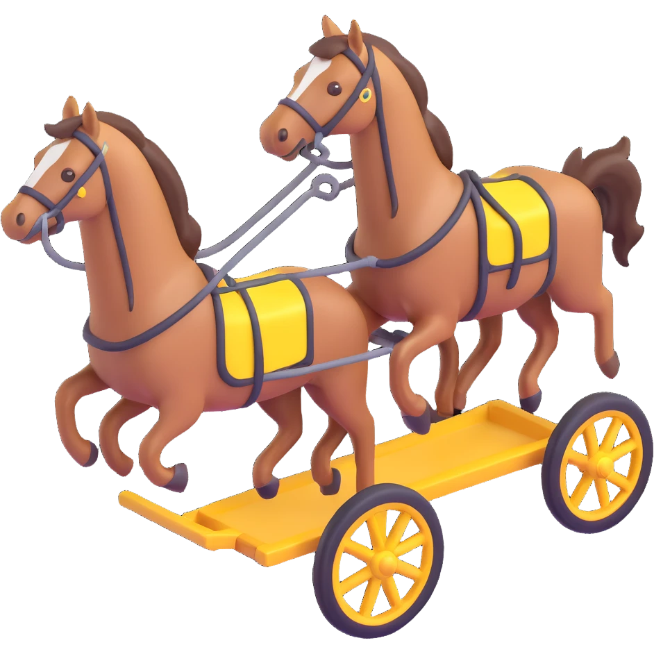 horses pulling a cart, isometric angle, 3D emoji style emoji