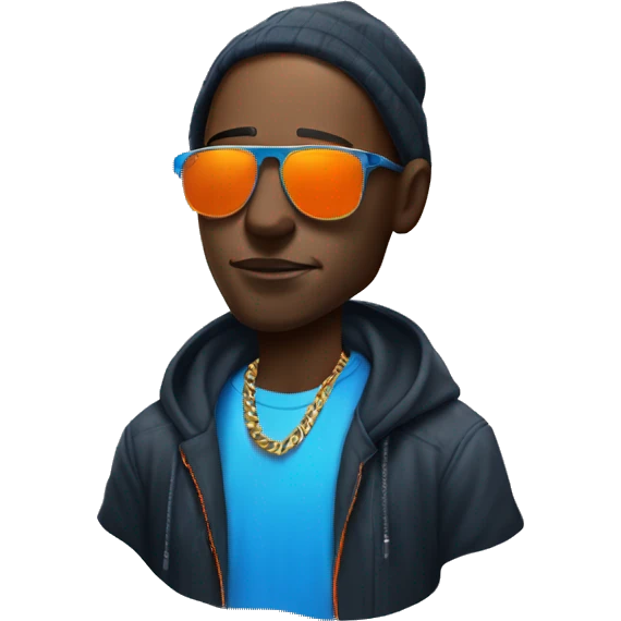 
rapper with realistic shadow and glow skin details, with blue and orange colored sunglasses emoji