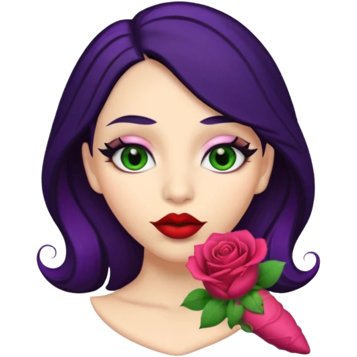 Big Puerto Rican colored dildo inside a women’s with blackish purple hair and Italian skin color with green almond shapes eyes, magical mouth with lips shapes  rose petal /bud place huge didlo inside of mouth  emoji