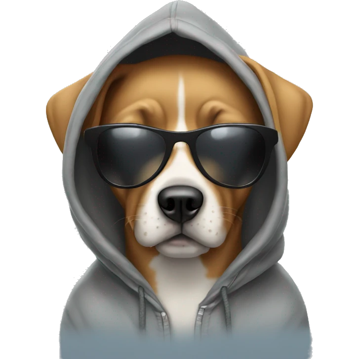 Dog wearing hoodie with sunglasses on emoji