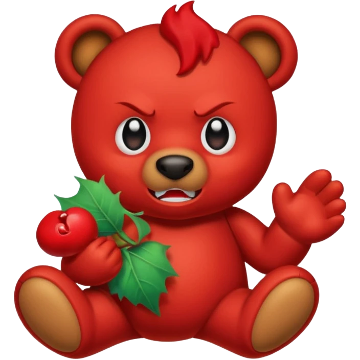 A red devil tearing up a brown teddy bear emoji
