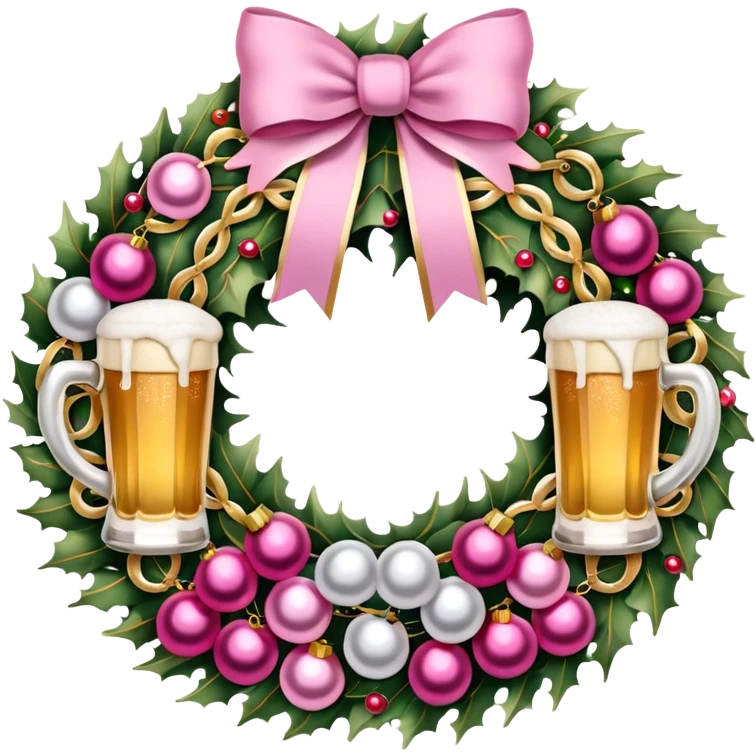 Christmas wreath pink and gold with baubles as beers emoji