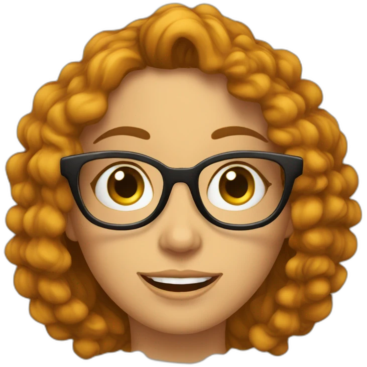mujer pelirroja pelo rizado, media melena, gafas emoji