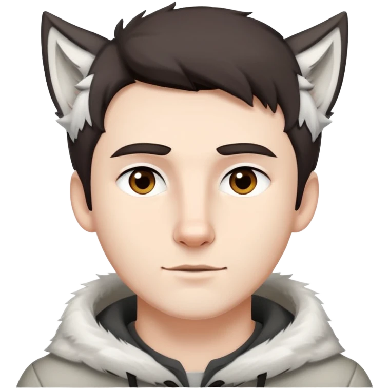 white man with dark short brown hair and pure white wolf ears emoji