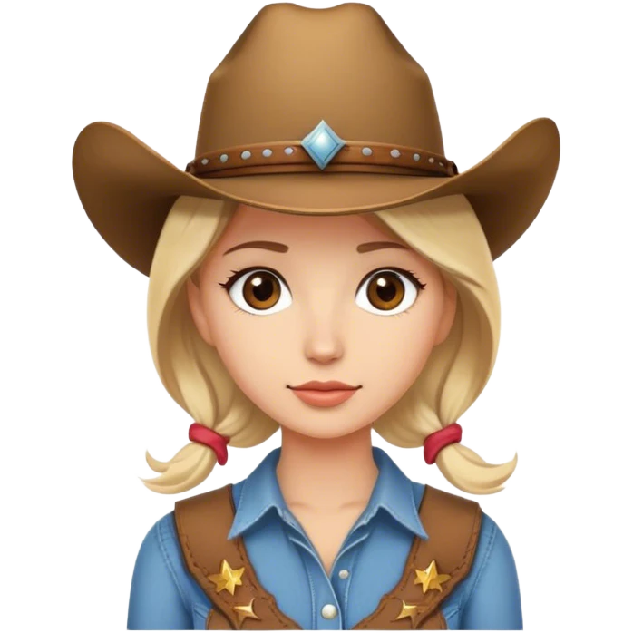 Short Blond woman with cowboy hat, brown eyes emoji
