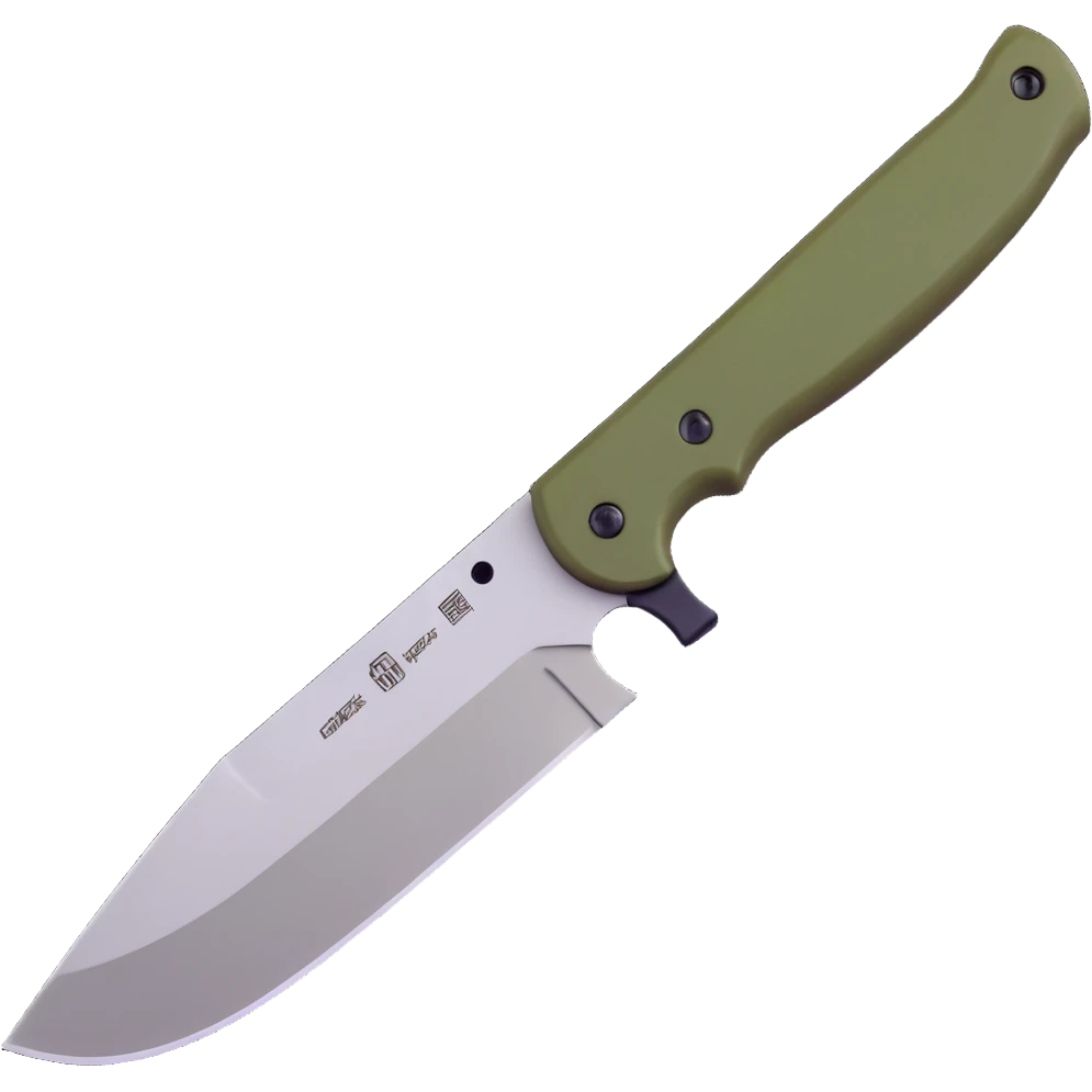tactical bushcraft knife with olive green handle emoji