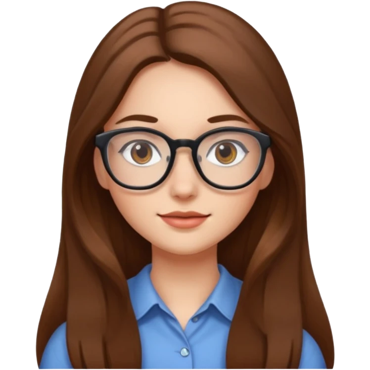 Beautiful girl with long brown hair and glasses emoji