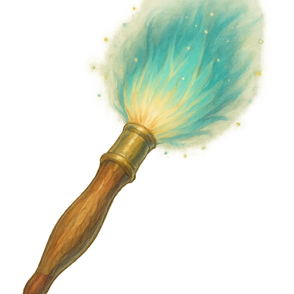 magical paintbrush with glowing bristles, soft painterly look, creative and enchanting, no background emoji