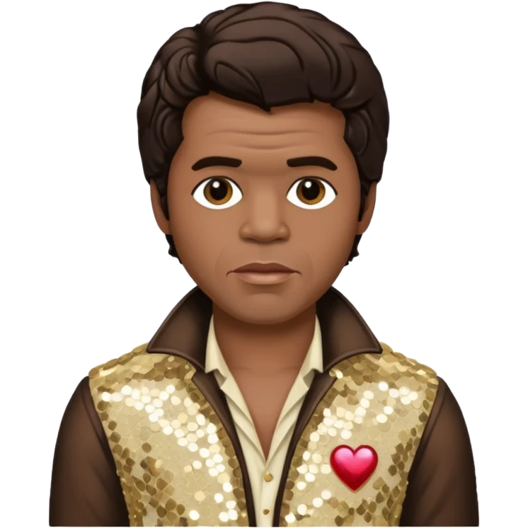 James Brown with dark brown hair, ivory sequin outfit emoji