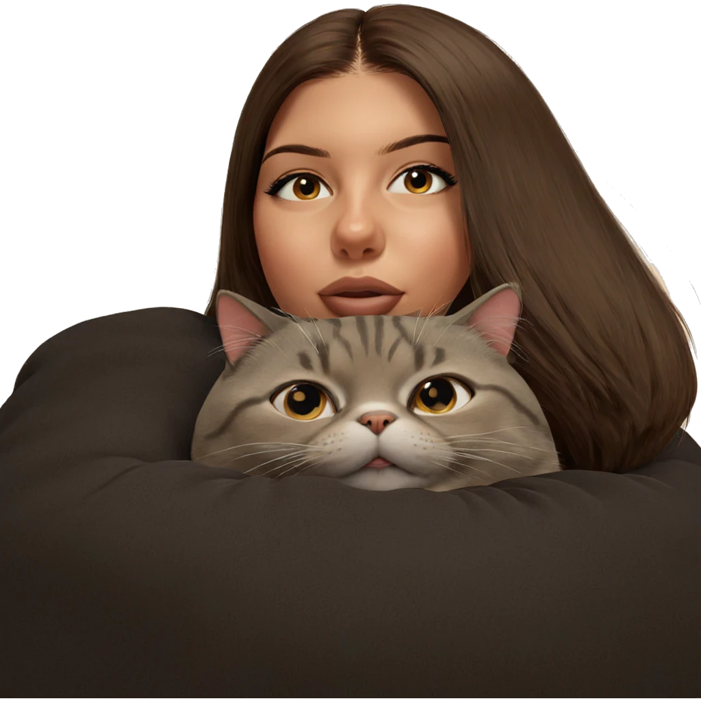 girl with brown hair and cat emoji