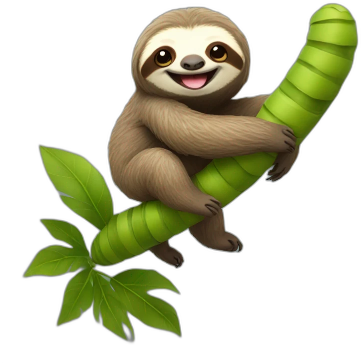 Sloth riding smiling caterpillar emoji