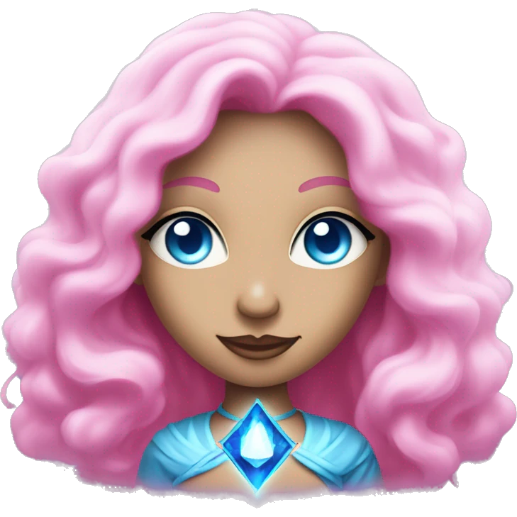 magical diva with thin pink andromedan skin long hair and blue eyes glowing third eye emoji