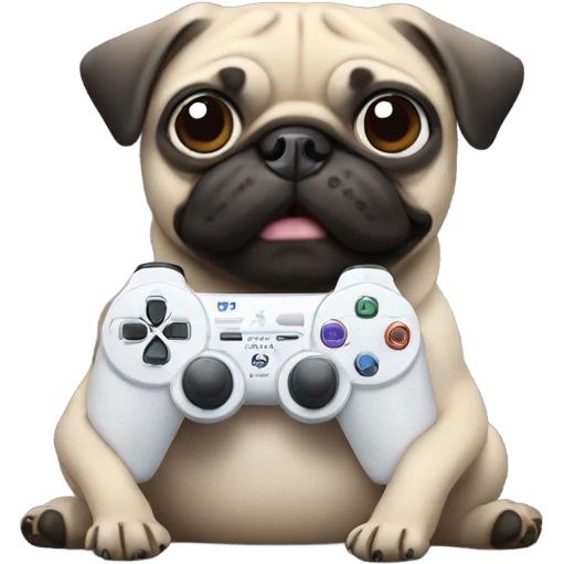 Pug holding Playstation controller  emoji