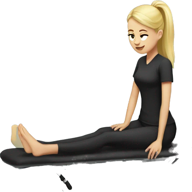 Woman therapist blonde ponytail black shirt with massage table emoji