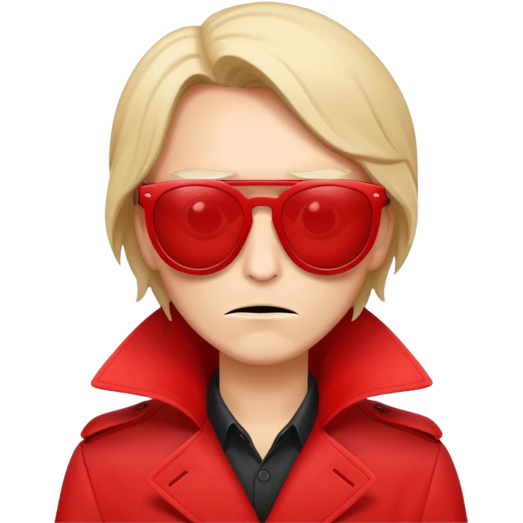 an evil fraudster in red sunglasses and a red trench coat who's hiding his face emoji