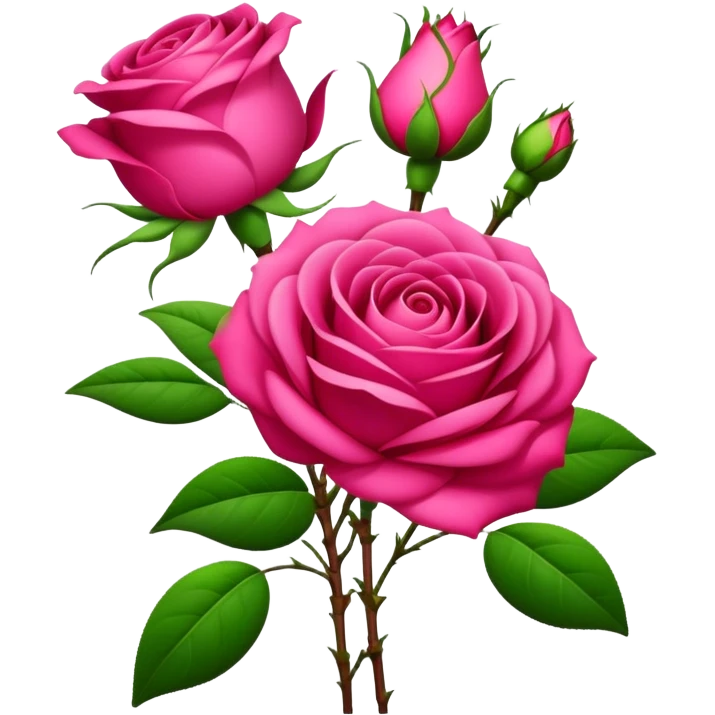 bouquet Deep Pink Tea Rose, luxuriant, leaf, bud emoji