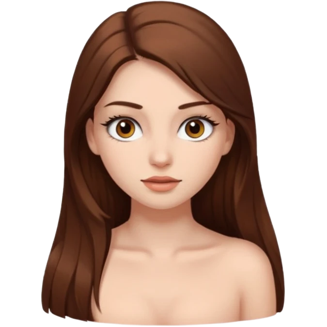 девушка с длинными коричневыми волосами, белой кожей, густыми ресницами и карими глазами с сиськами голая emoji