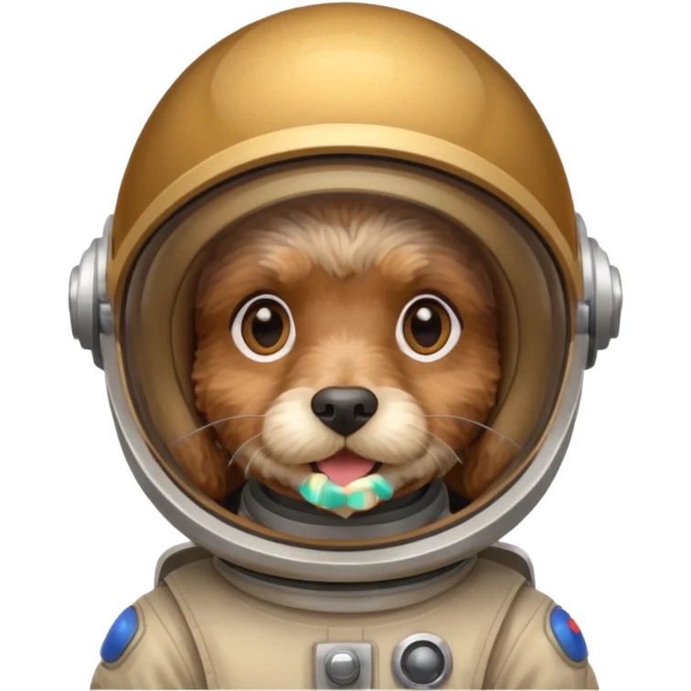 Brown cockapoo wearing a space helmet emoji