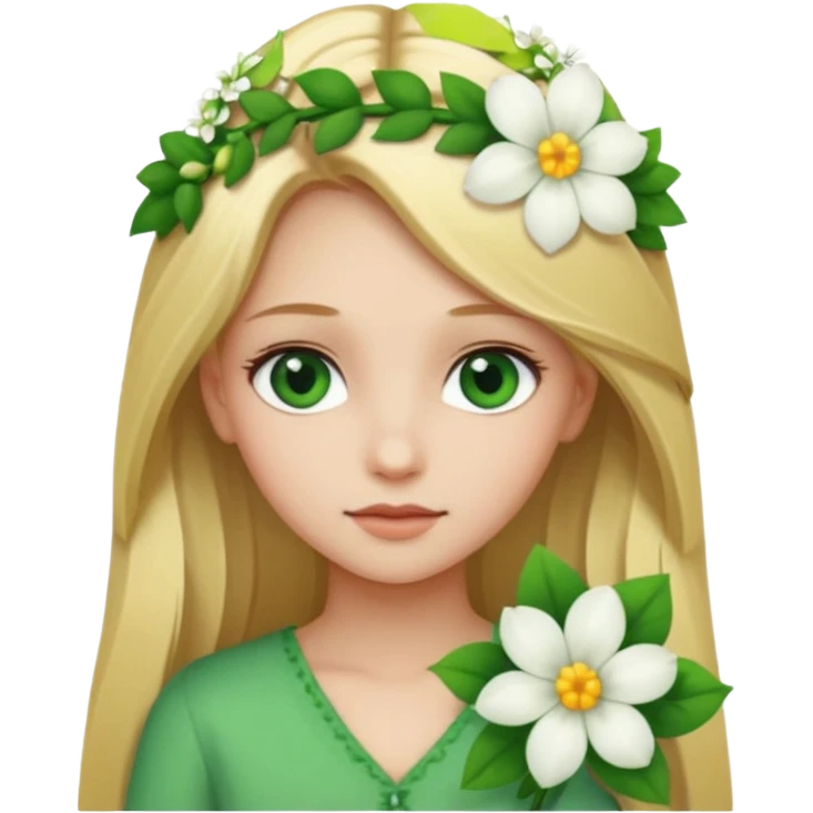 Girl profile picture with long blonde hair and green eyes and a flower in her hair emoji