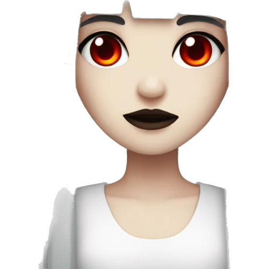 a white goth girl with black long hair and fringe and red eyes emoji