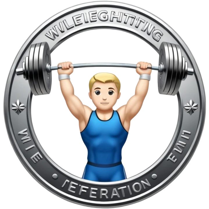 An emblem representing the World Weightlifting Federation with a stylized barbell and global elements. Bold text and clean lines symbolize strength, unity, and competition. Modern, dynamic design with a transparent background. emoji