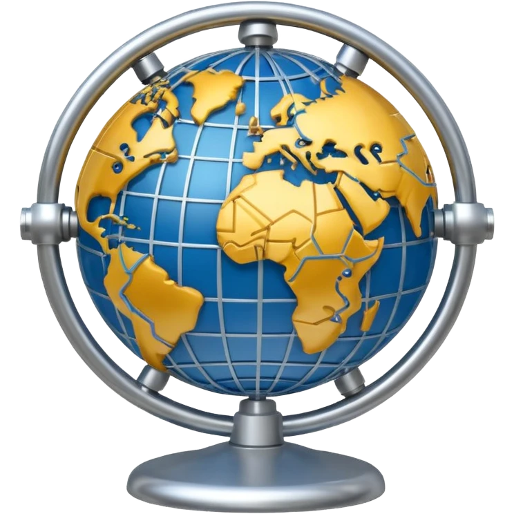 gear and globe, with circuit-style connected nodes, representing global system configuration and connectivity. emoji