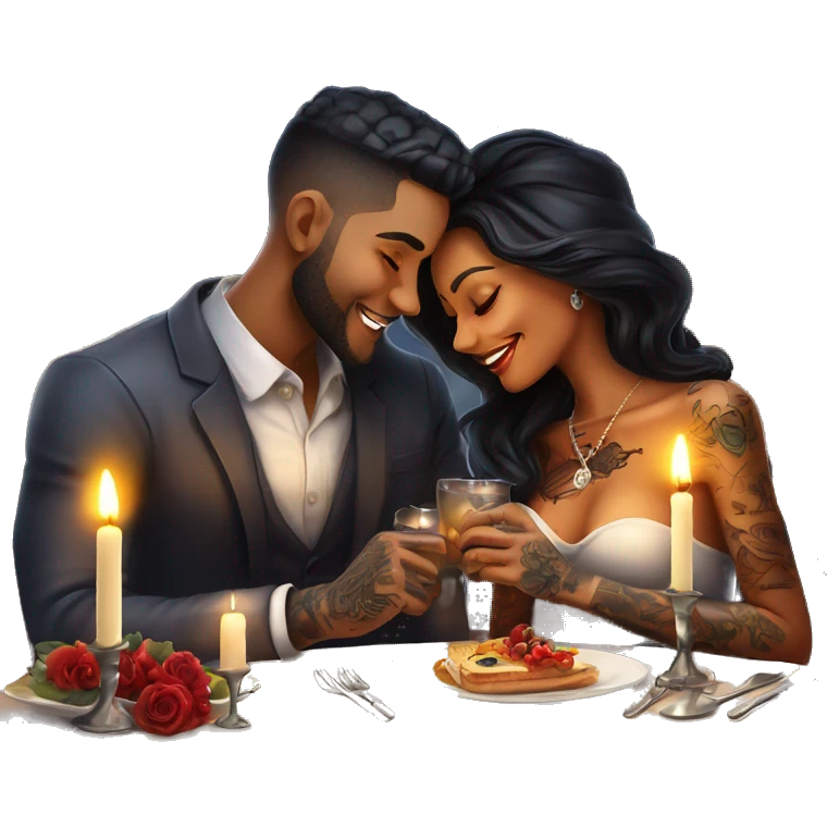 romantic candle light dinner for beautiful tattooed couple emoji