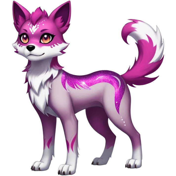 Dark Vibrant edgy badass cool Falvie-Fionbri-creature-sparkle-canine-fursona, full body, with random markings emoji
