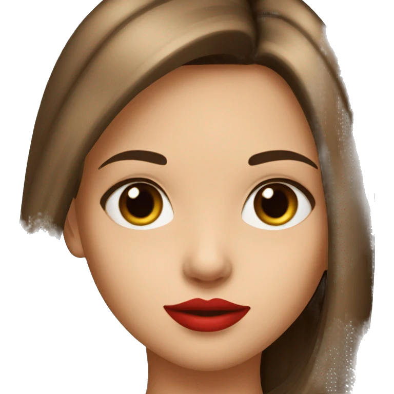 a young girl with long straight brown hair parted in the middle and red lips emoji