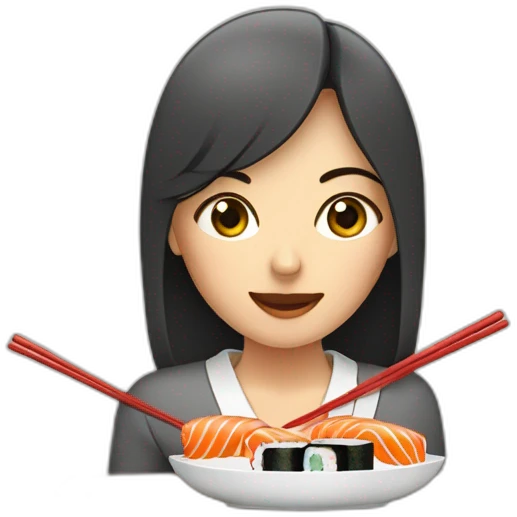Une femme qui mange des sushi’s emoji